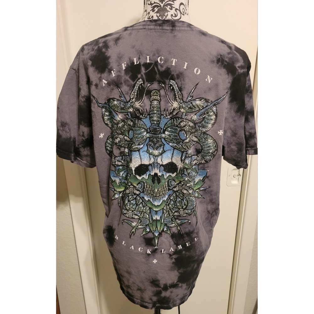 Affliction‎ Black Label Paint Spatter Jewel Rhinestone Shirt  Grunge Alternative - Picture 6 of 9